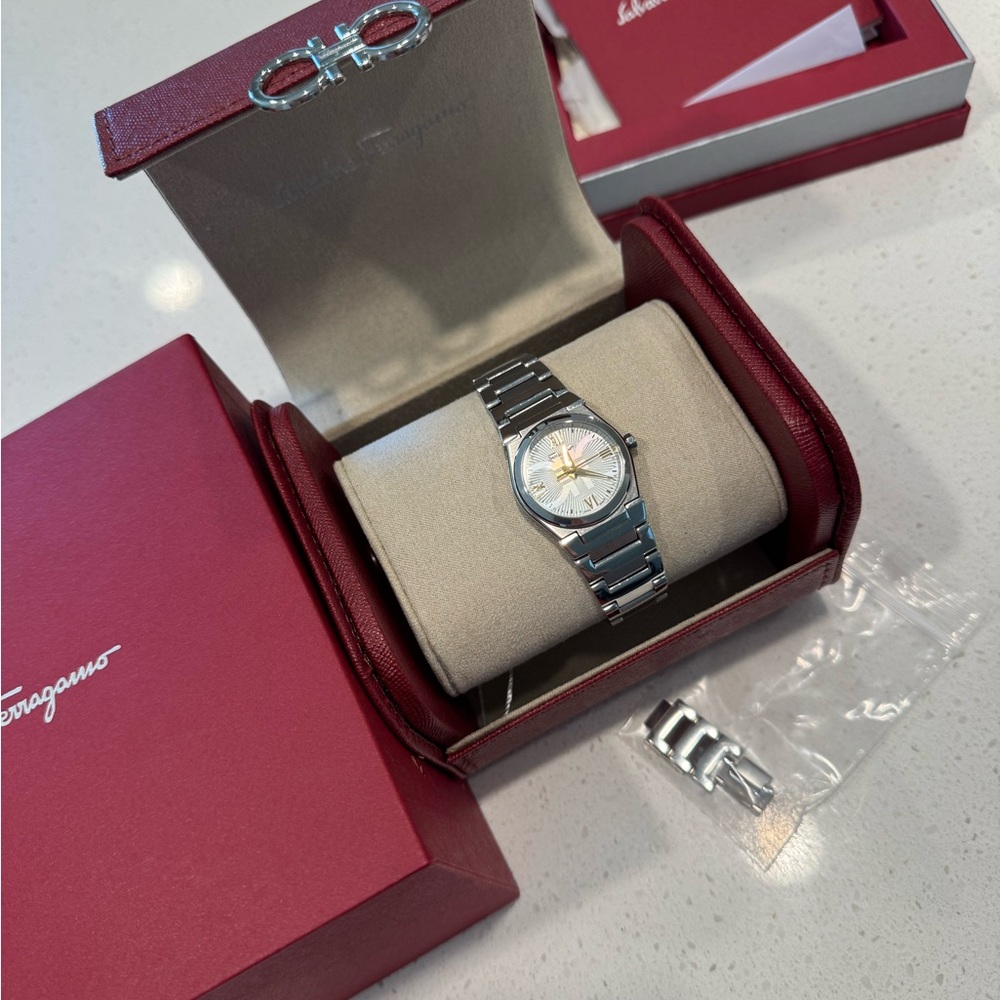 Salvatore Ferragamo Silver and White Watch